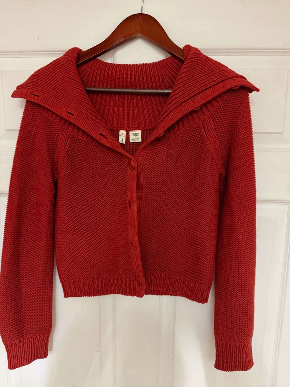 Moth Anthropologie Red Knit Button-Front Cardigan with Wide Collar